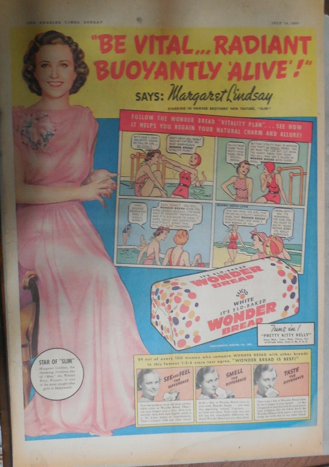 Wonder Bread Ad: Hollywood Star Margaret Lindsay from 1937 Size: 15 x 22 Inches