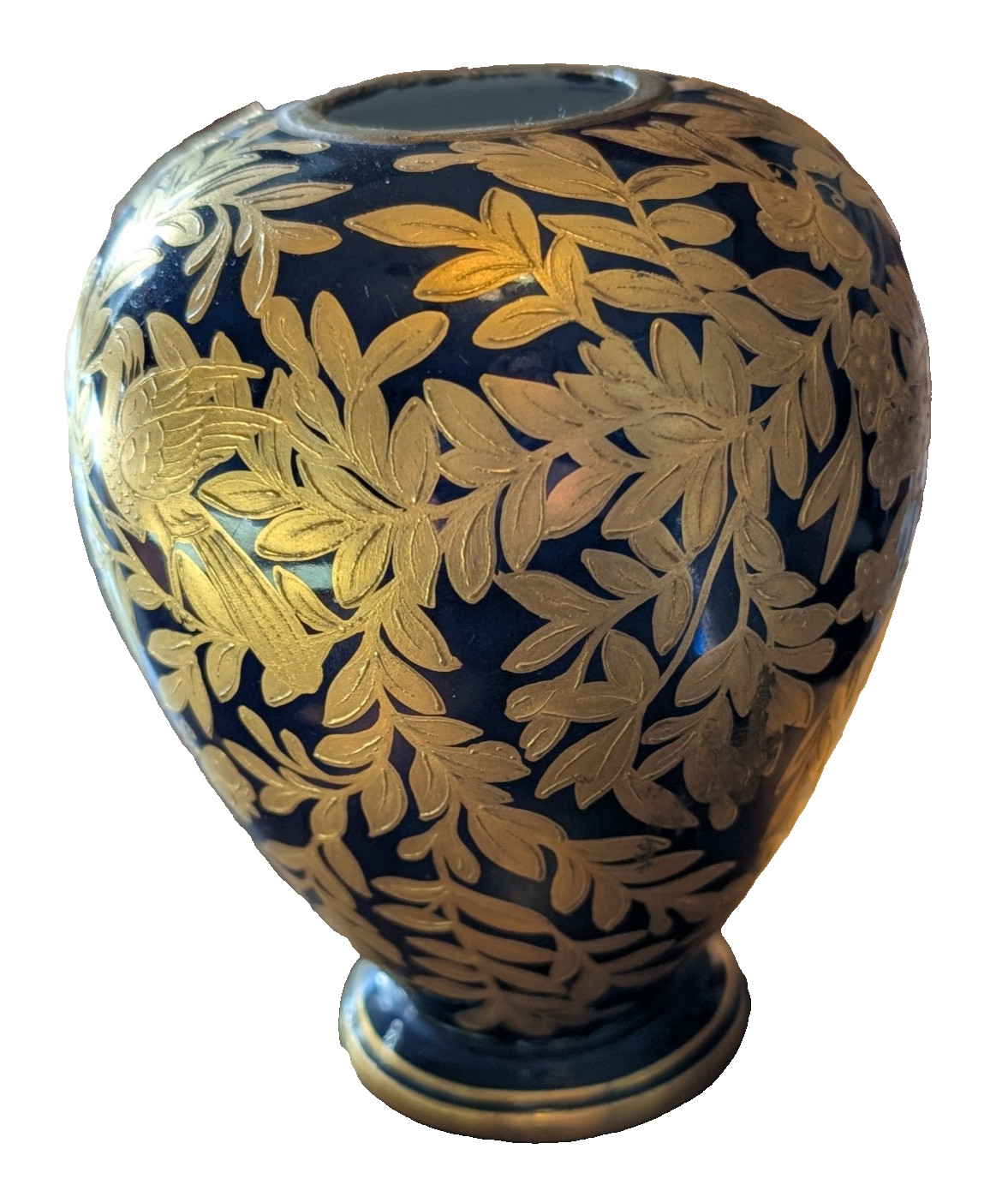 Antique Royal Crown Derby Vase  Gold on Cobalt Blue with heavy gilt