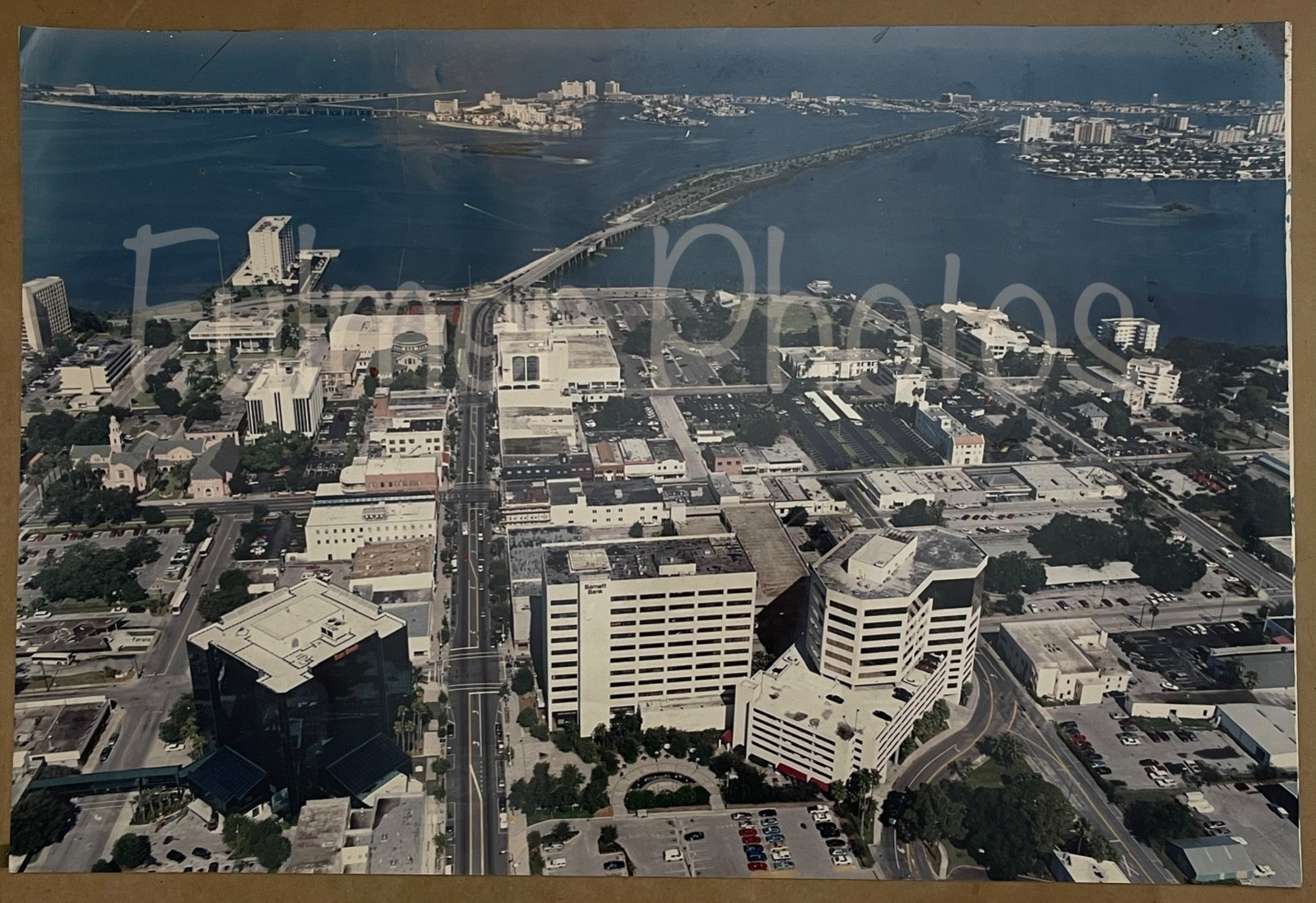VERY Rare VTG 20x30 AIR VIEW Color PHOTO Clearwater BEACH Causeway FL 1970s COA