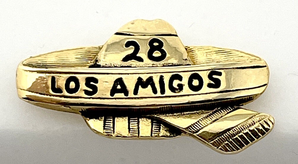 Gold Tone Los Amigos 28 Collectible Sombrero Hat Lapel Pin 