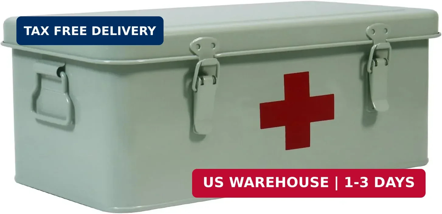 First Aid Medicine Box, First Aid Kit Supplies Bin, Metal Medicine Storage Tin,