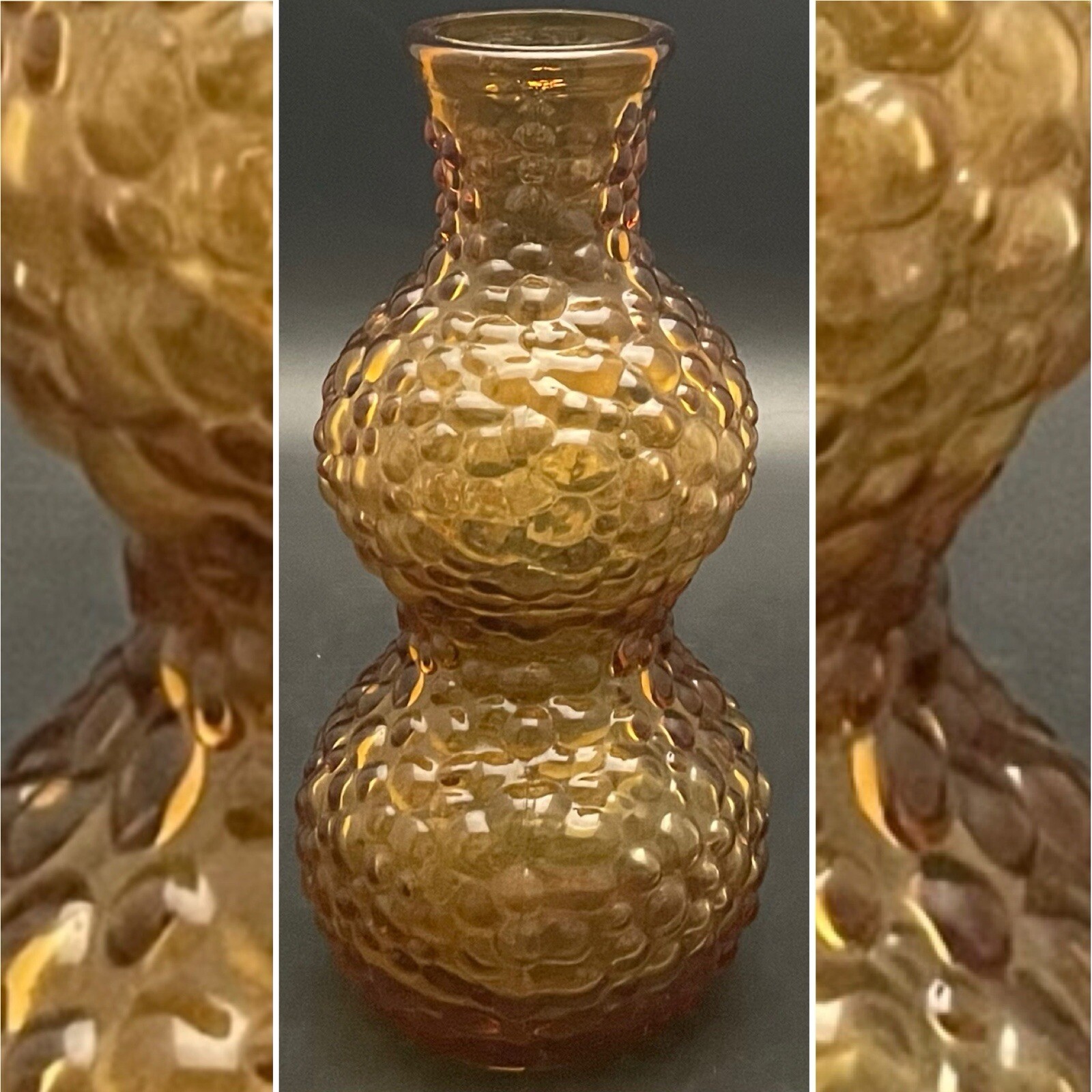 MCM Amber Brutalist Handcrafted Hourglass Hobnail Vase Made in Italy 7.5\