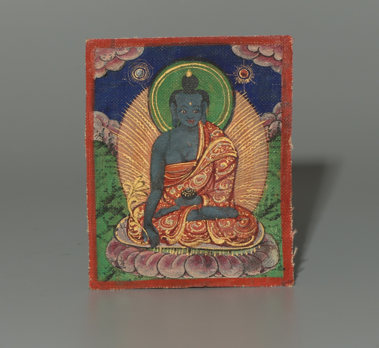 Real Tibet 19th Century Old Antique Buddhist Tsaklis Thangka Medicine Buddha
