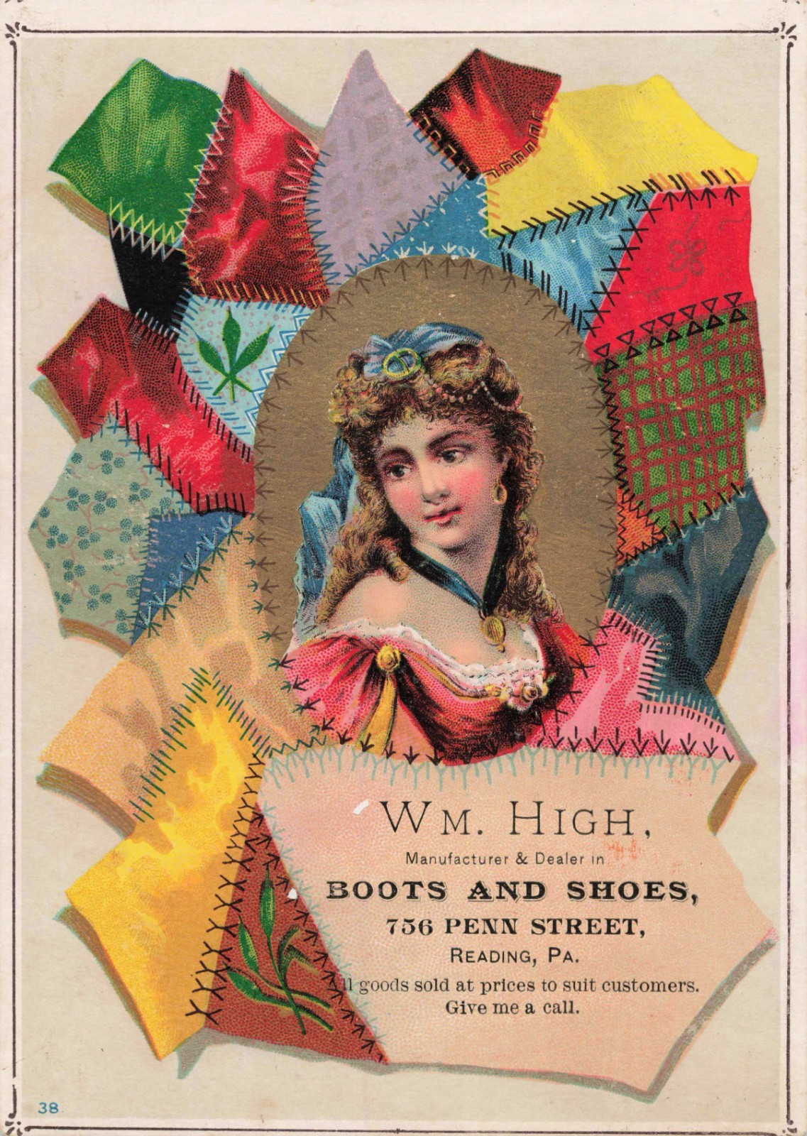 1890s WM. High 756 Penn St. Reading PA Boots and Shoes Victorian Trade Card