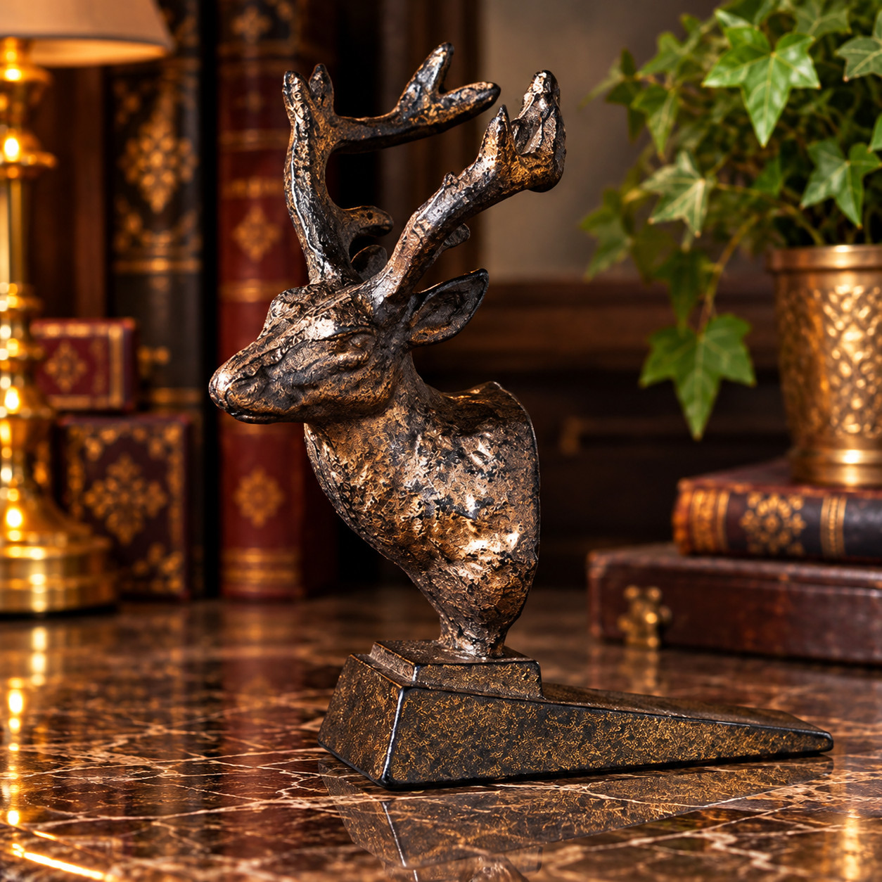 Antique Cast Iron Stag Deer Doorstop Patina Vintage Heavy