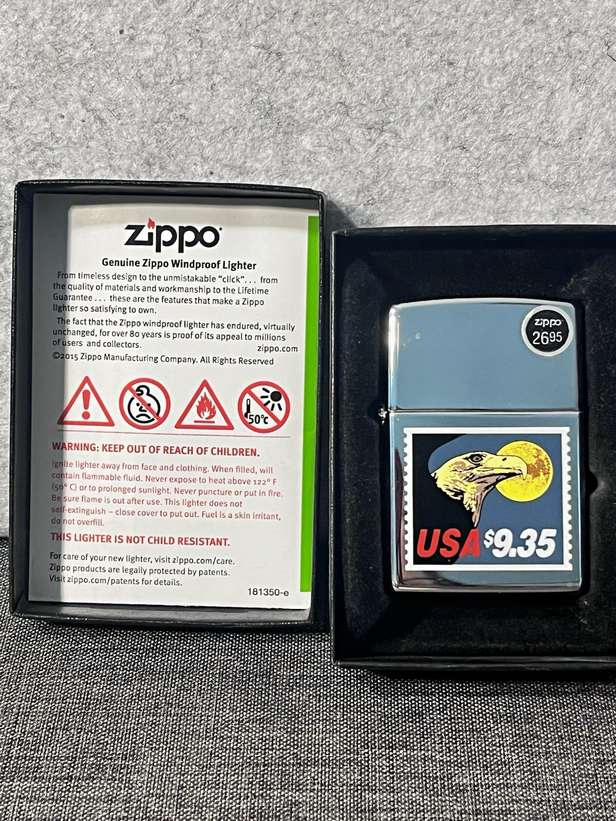 Zippo Windproof Lighter Eagle Design Made in USA Bradford PA Bottom Stamp XIV