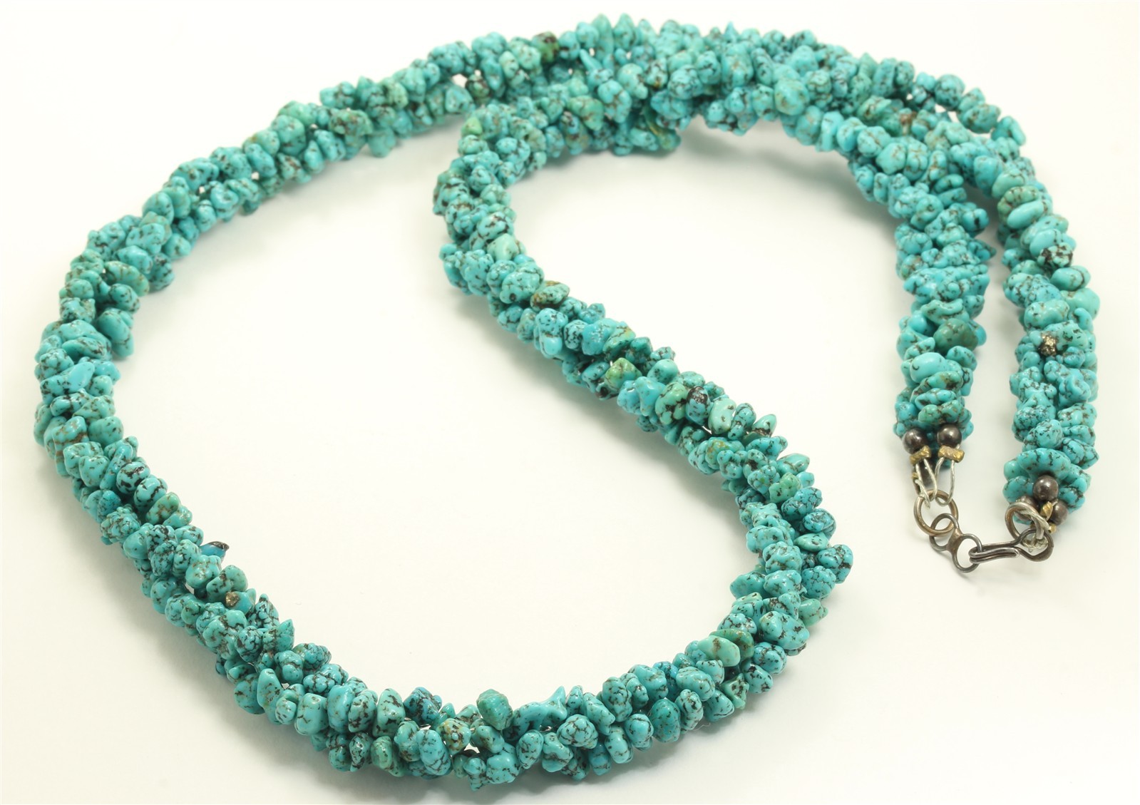 Vintage Navajo Sterling Silver 3-Strand Small Turquoise Nugget Bead Necklace