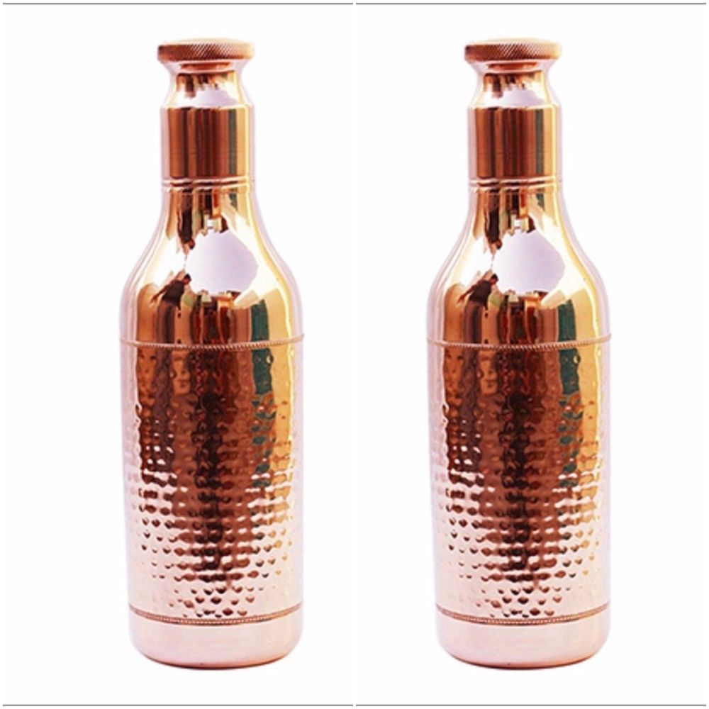 2 Pcs 1000 ML 100% Copper High Neck Drinking Water Bottle Ayurvedic vessel