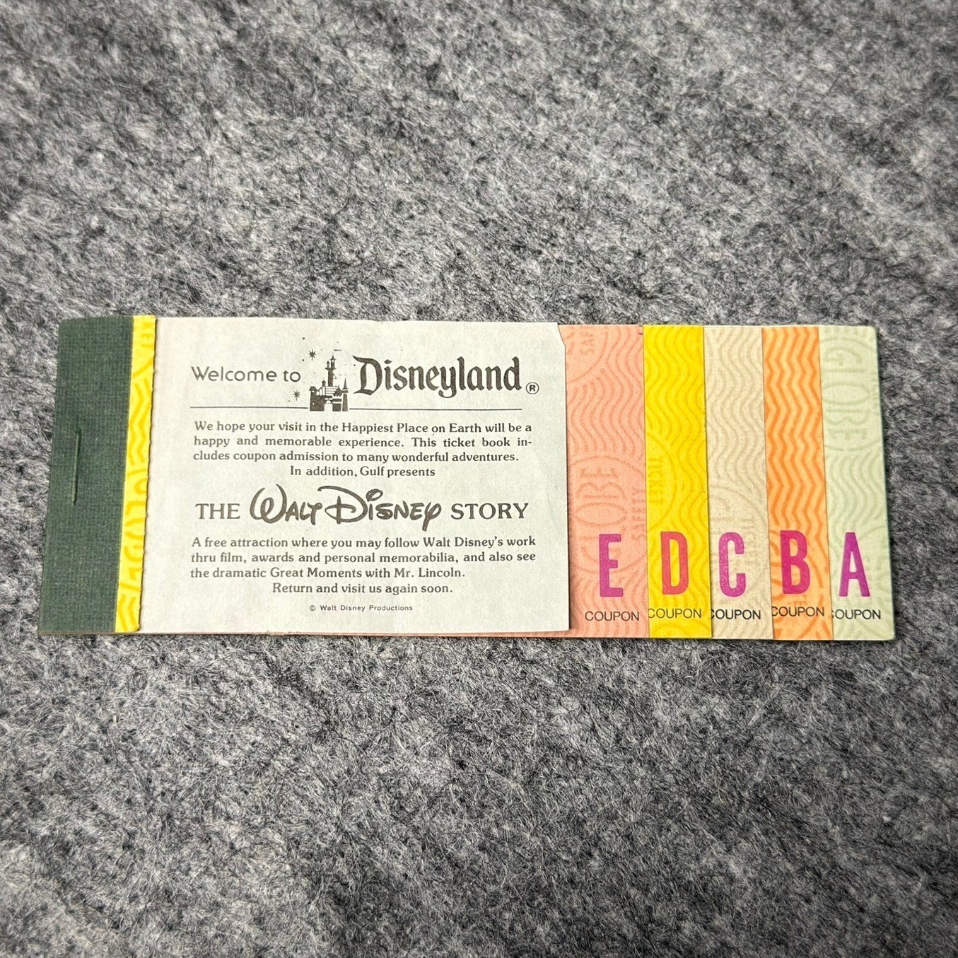 Vtg 1979 Disneyland Ticket Book Junior 11 Adventures E D C B A 7/11 Matching #s
