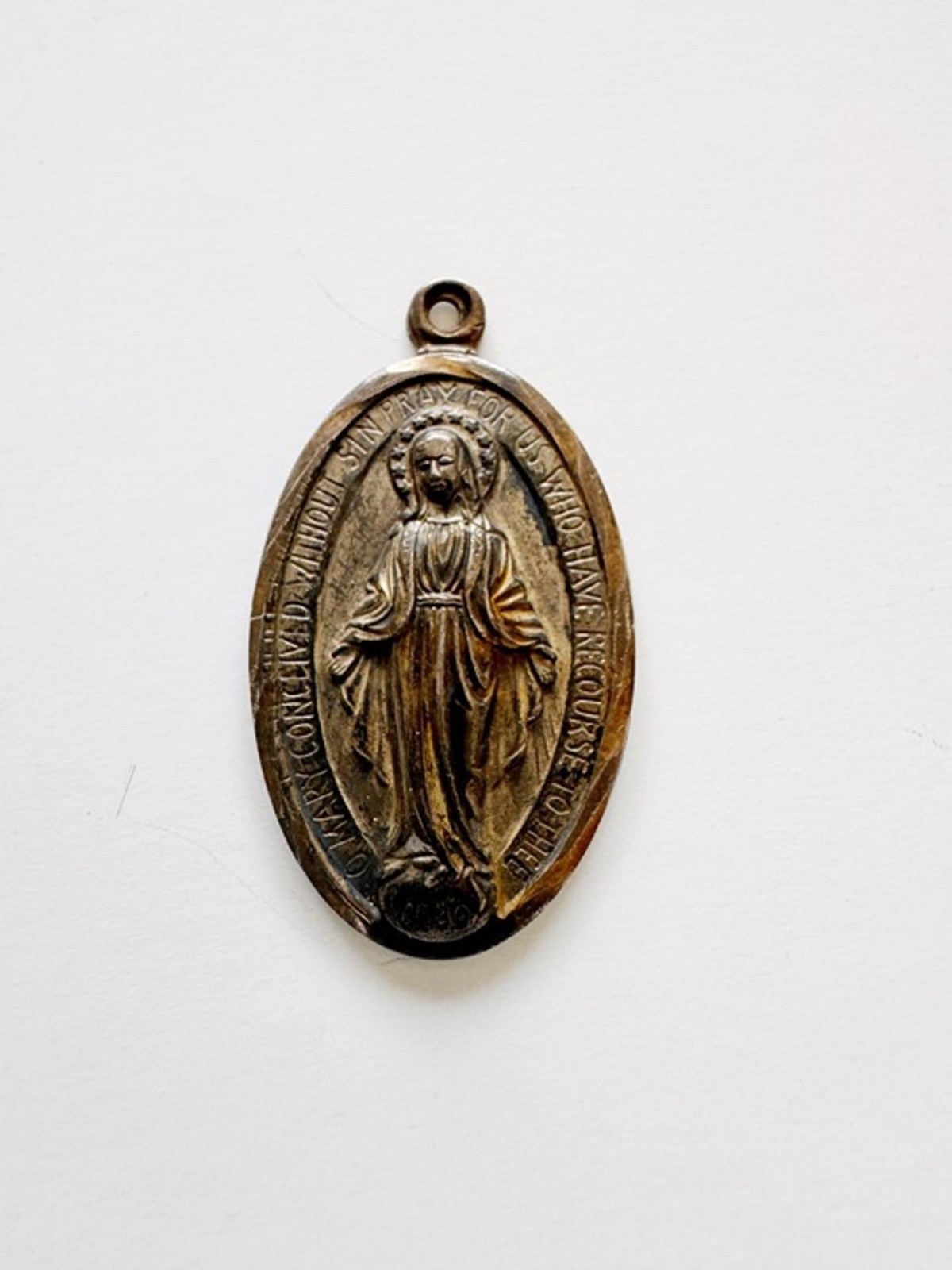 Vintage Sterling Silver 925 Miraculous Medal Virgin Mary Pendant 1.5\