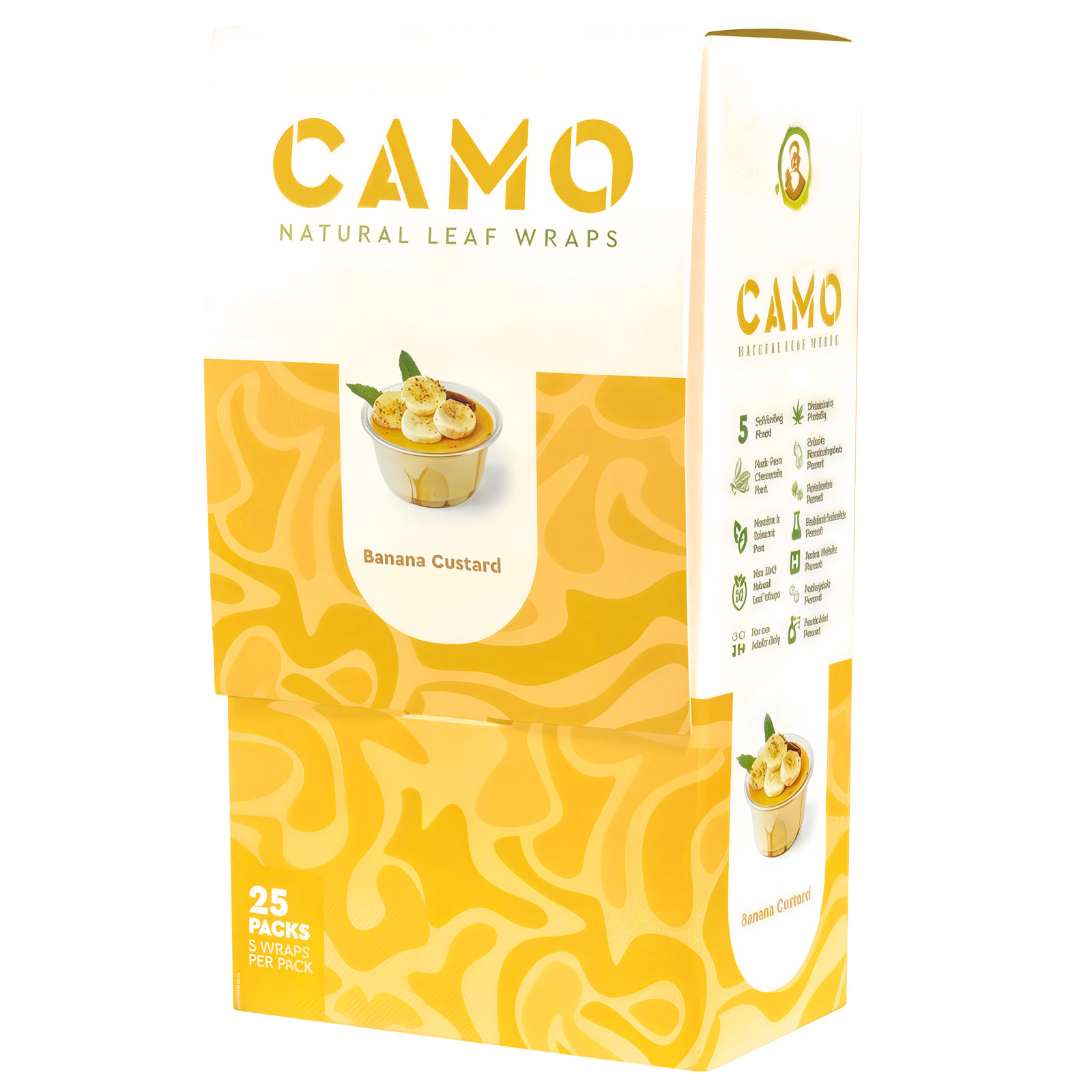 Camo Wraps Natural Leaf Banana Custard Herbal Rolling (Full Box of 25 Pouches)