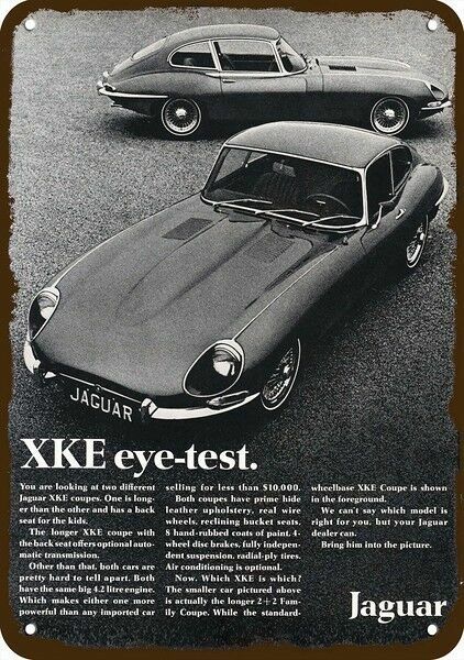 1968 JAGUAR XKE Car & XKE 2 + 2 Car Vintage-Look DECORATIVE REPLICA METAL SIGN