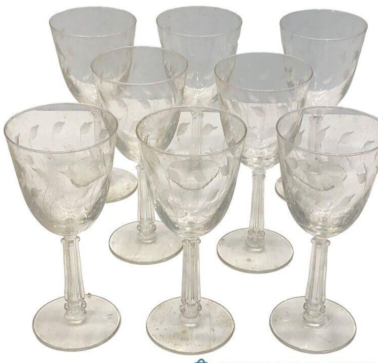 Vintage Libbey Safedge Crystal Glassware Set of 8 Goblets 7.5inch IOB