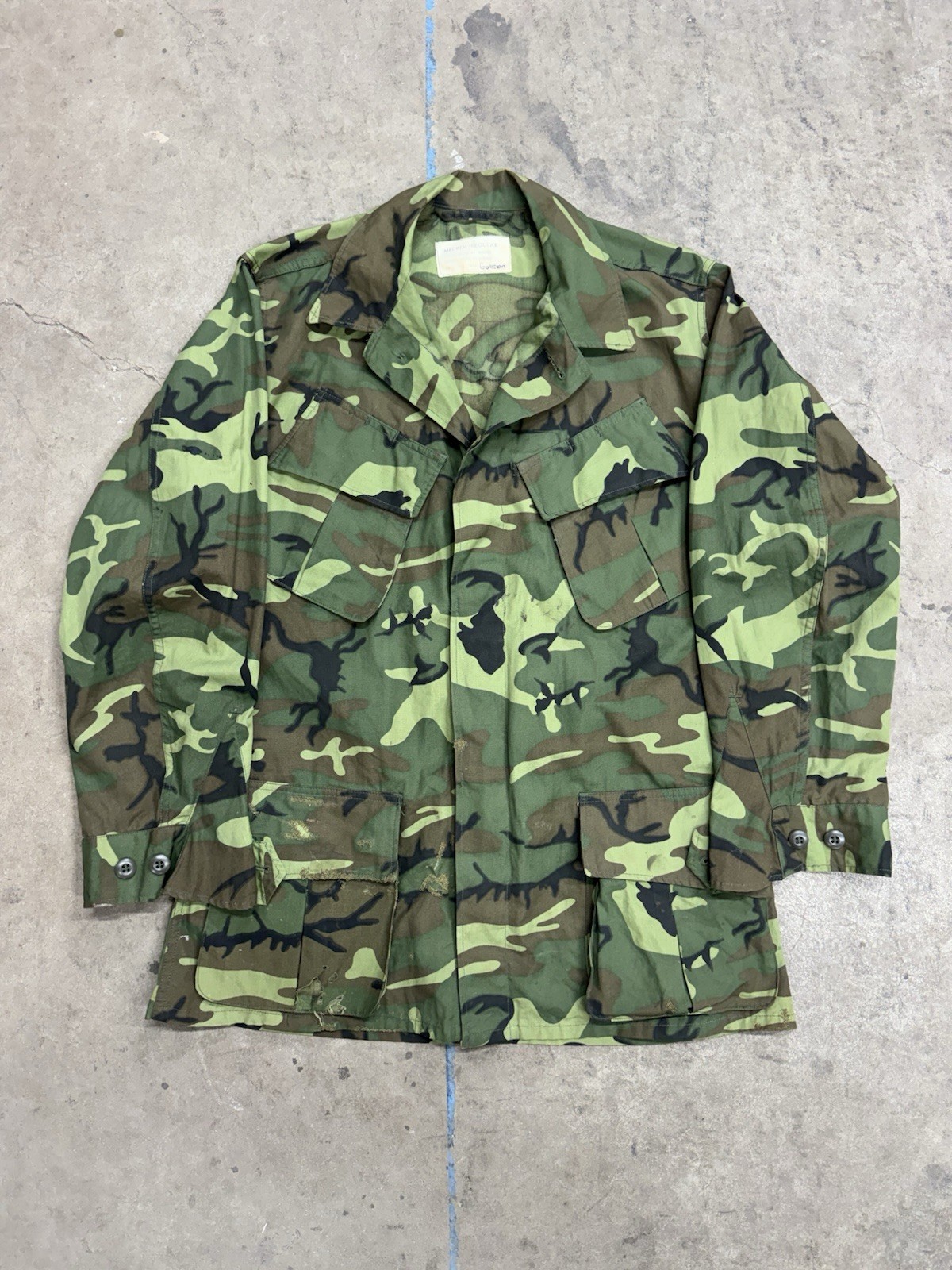Vintage 1960s Vietnam US Military ERDL Poplin 3rd Pattern Jungle Jacket Medium