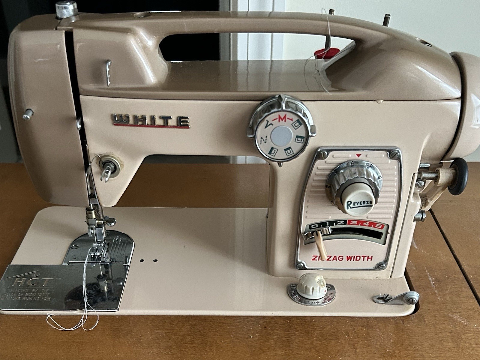 Vintage White Electric Sewing Machine Built In Cabinet model 764 made in Japan