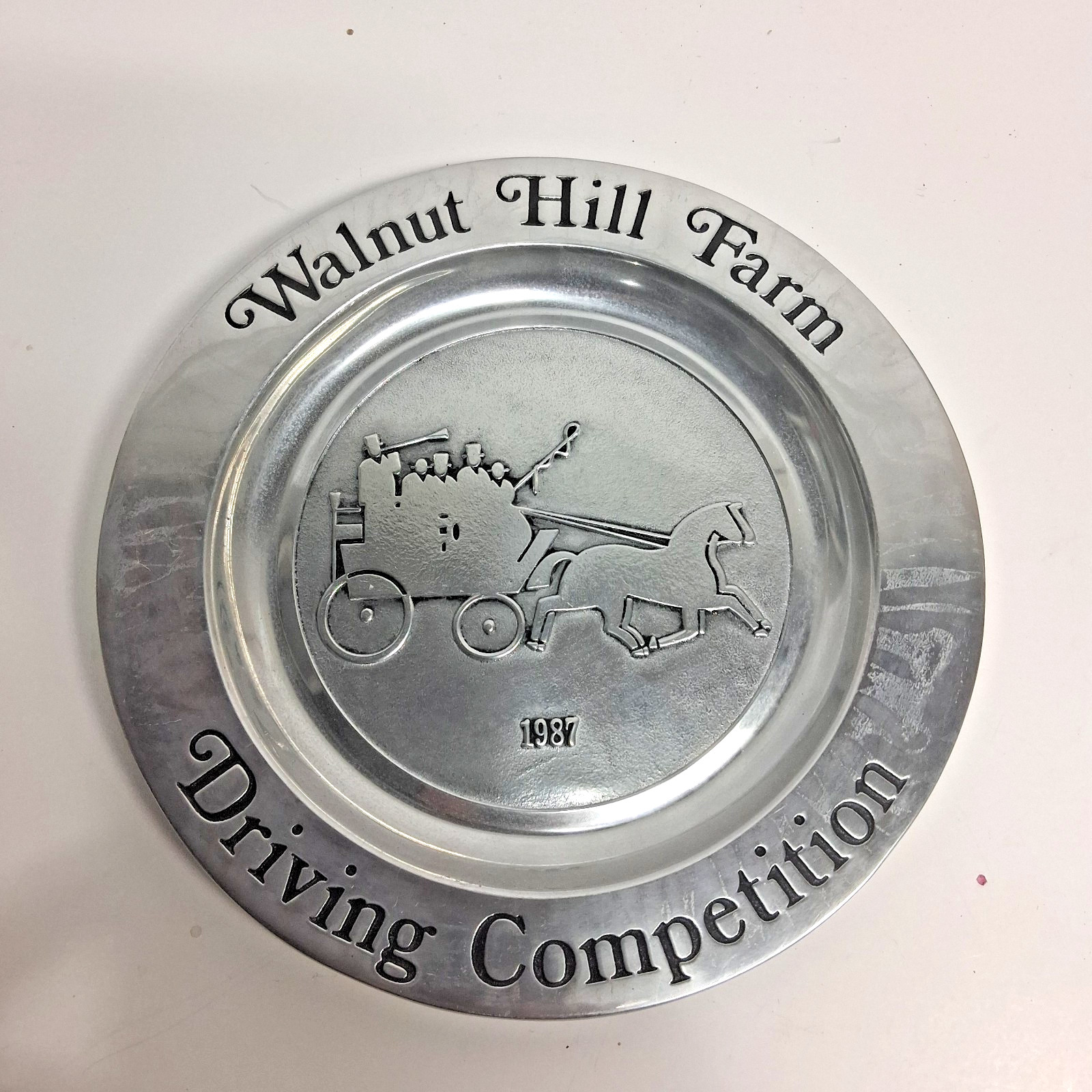 WILTON Vintage 1987 Walnut Hill Farm Driving Competition Pewter Horse Plate