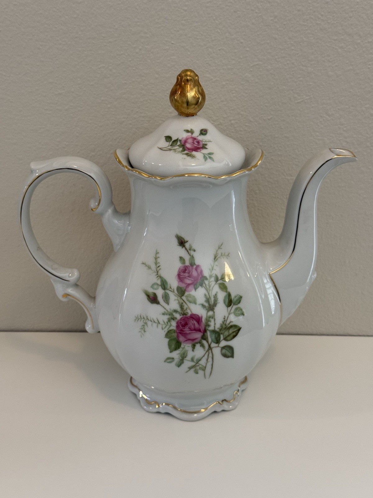 Meissen Mitterteich Floral VTG White Coffee Pot & Lid Floral With Gold Trim MCM
