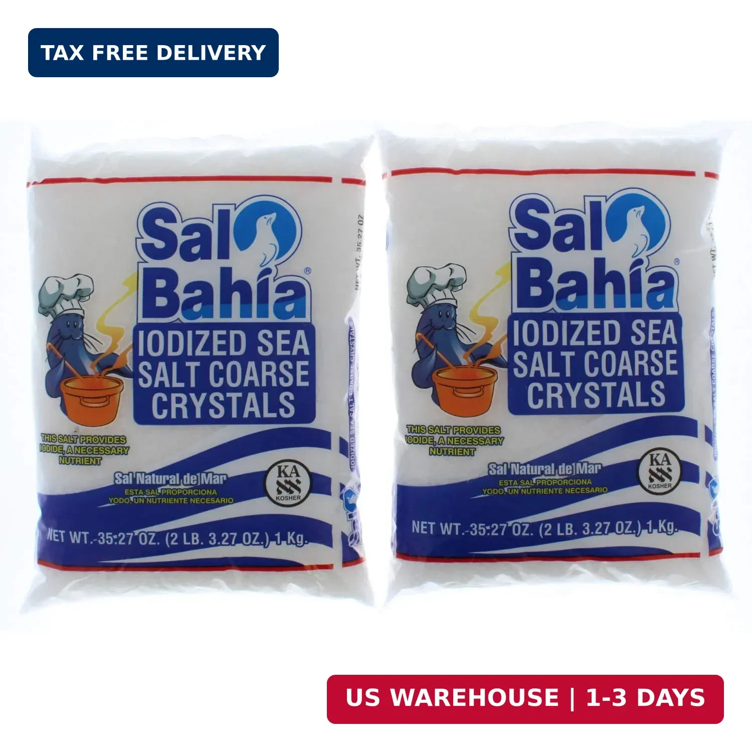 2 Pk. Sal Bahia Iodized Sea Salt Coarse Crystals 2.2 Pounds (4.4 Pounds Total)