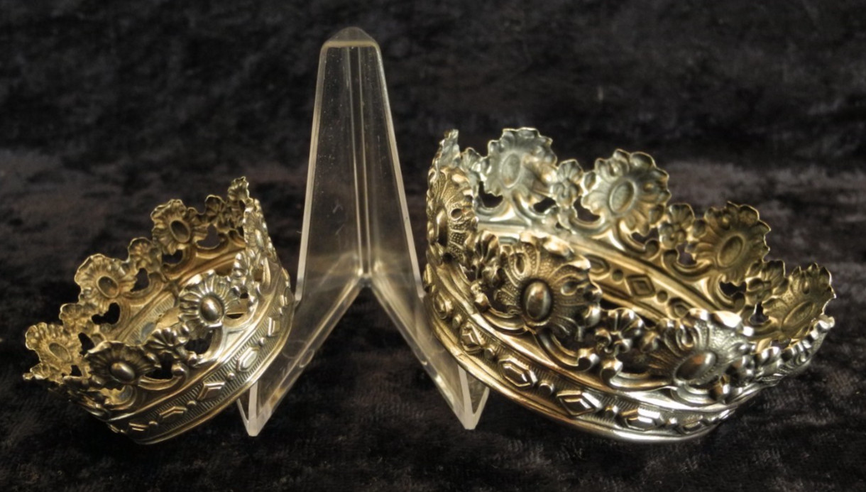 Antique Dutch Silver Marian Crowns - 19thC Devotional Statue Crowns (Set of 2)