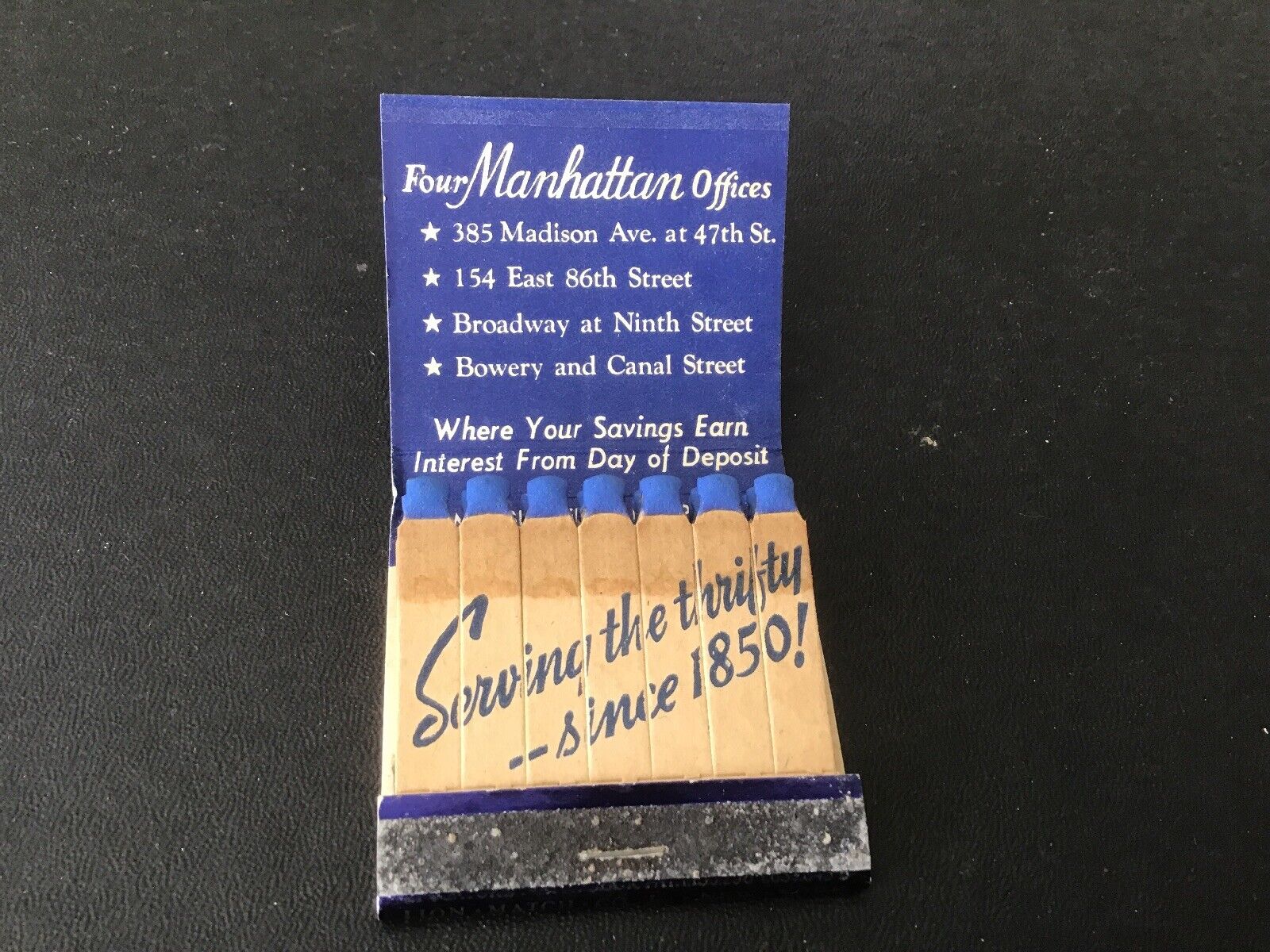 Feature Unused Matchbook Manhattan Savings Bank Serving The Thrifty Since 1850