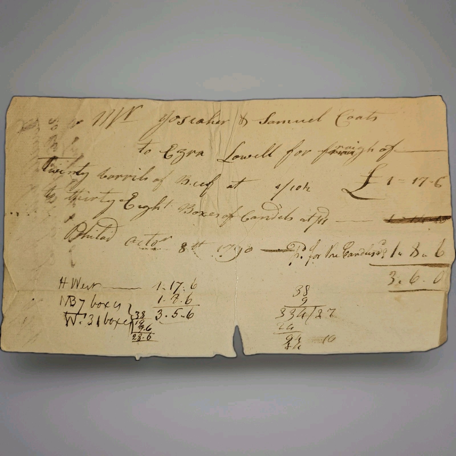 1790 Philadelphia Maritime Bill Sloop 