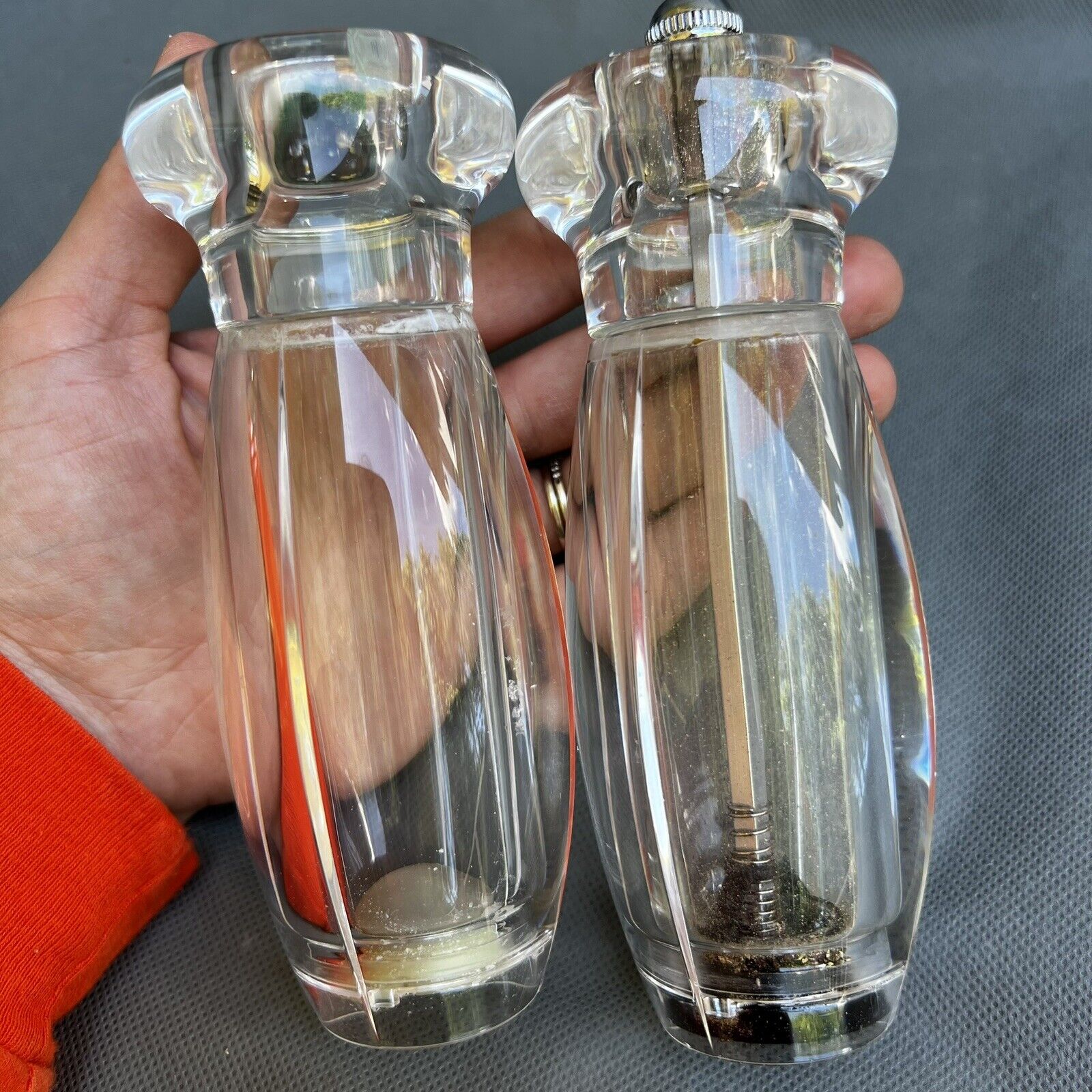 Clear Acrylic Salt and Pepper Mills Shakers Around 6\