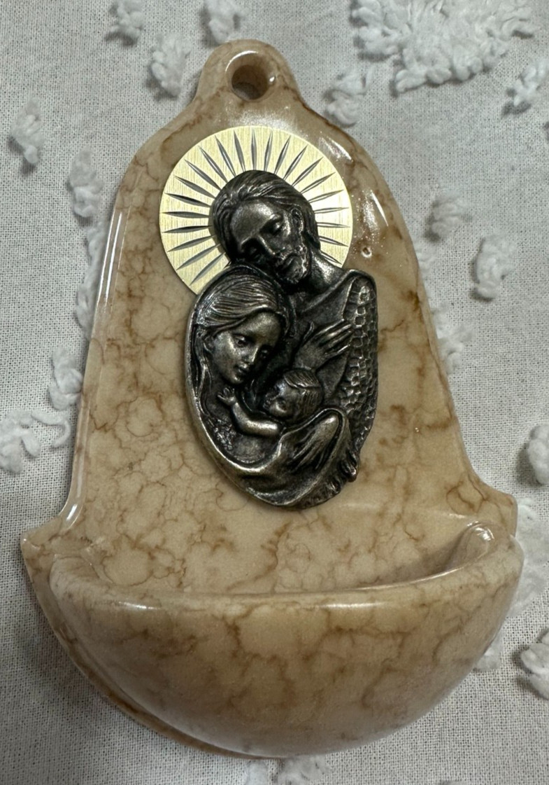Italian Holy Family Holy Water Font Alabaster Wall Pocket Religious Font Italy Italian Holy Family Holy Water Font Alabaster Wall Pocket Religious Font Italy