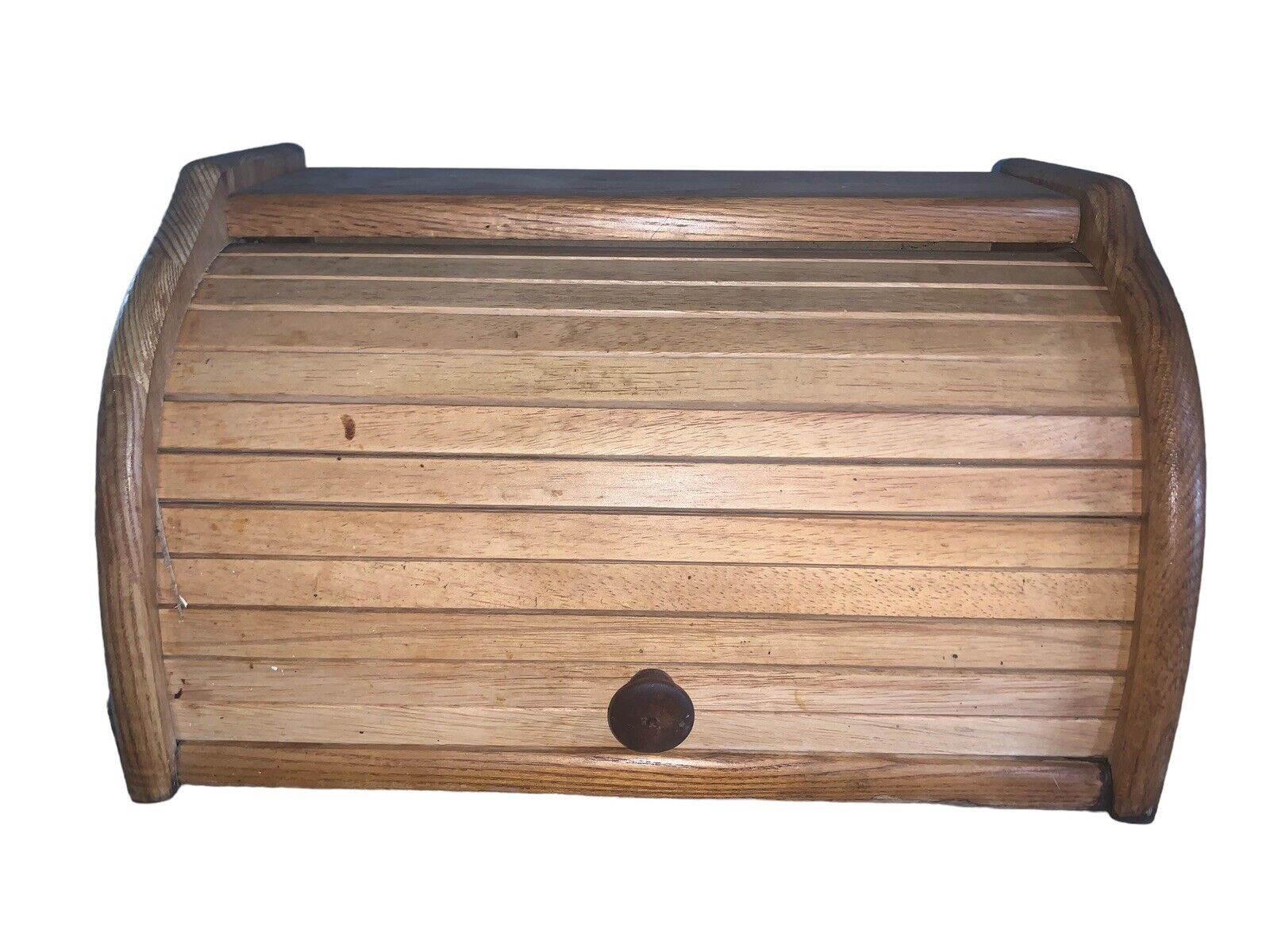 Bamboo Bread Box Wooden Storage Basket Holder Vintage Large Roll Top READ