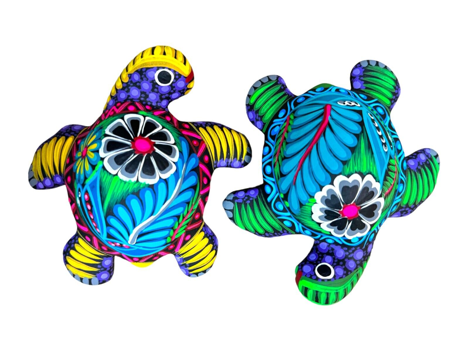Talavera Sea Turtle Sculpture (2) Cute Mexican Pottery Home Decor Folk Art 6.25