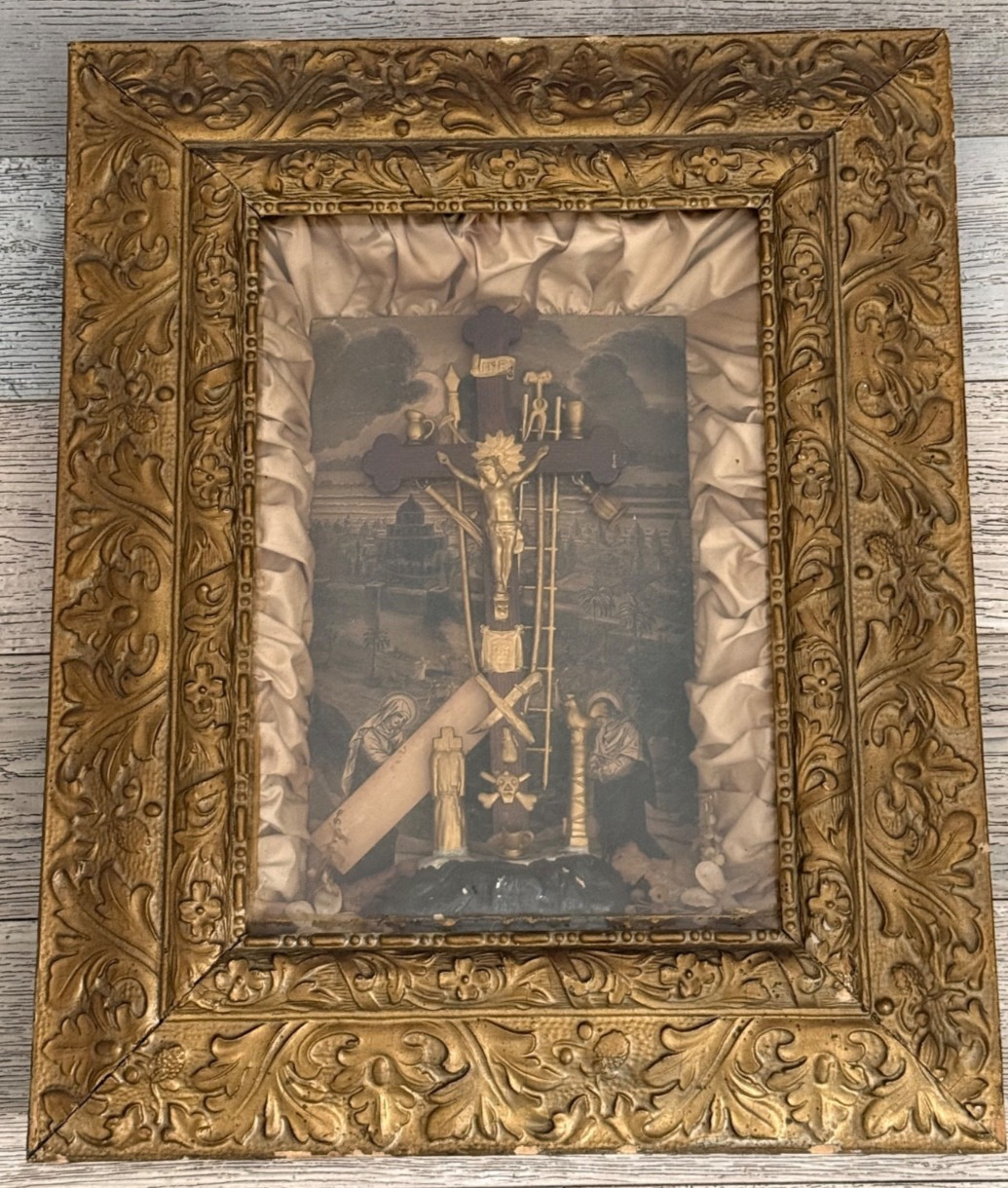 ~1877 ANTIQUE NUNS CONVENT THY KINGDOM COME WALL SHADOW BOX 21\
