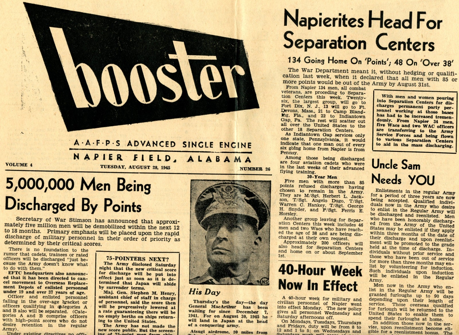 Booster Newspaper August 28 1945 AAFAFS Napier Field Dothan Alabama WWII M0060C