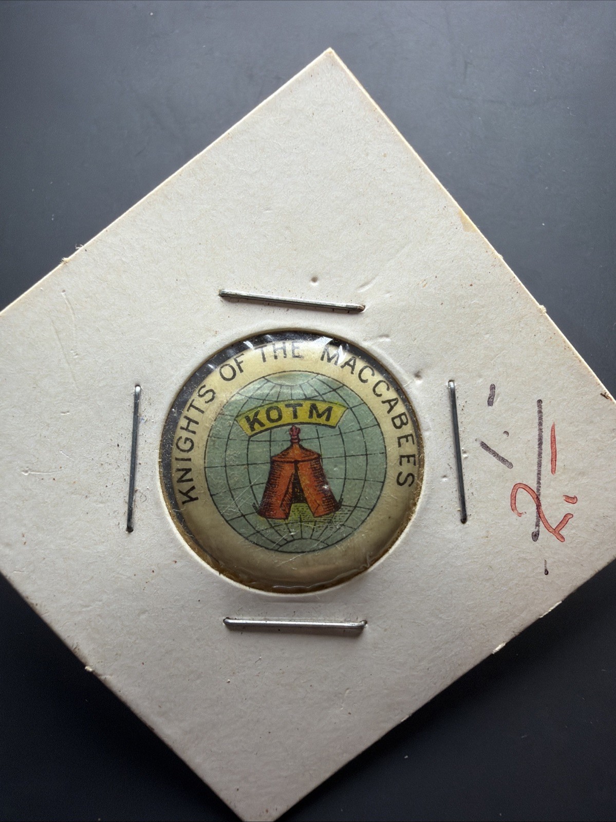 Antique 1896 Knights Of The Maccabees KOTM Celluloid Pinback Button Pepsin Gum 