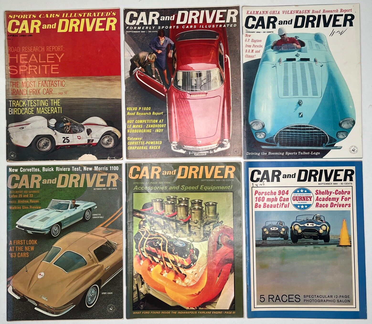 Car And Driver Magazine 1960's Lot Rare 1961 - 1964,  Lot Of 6