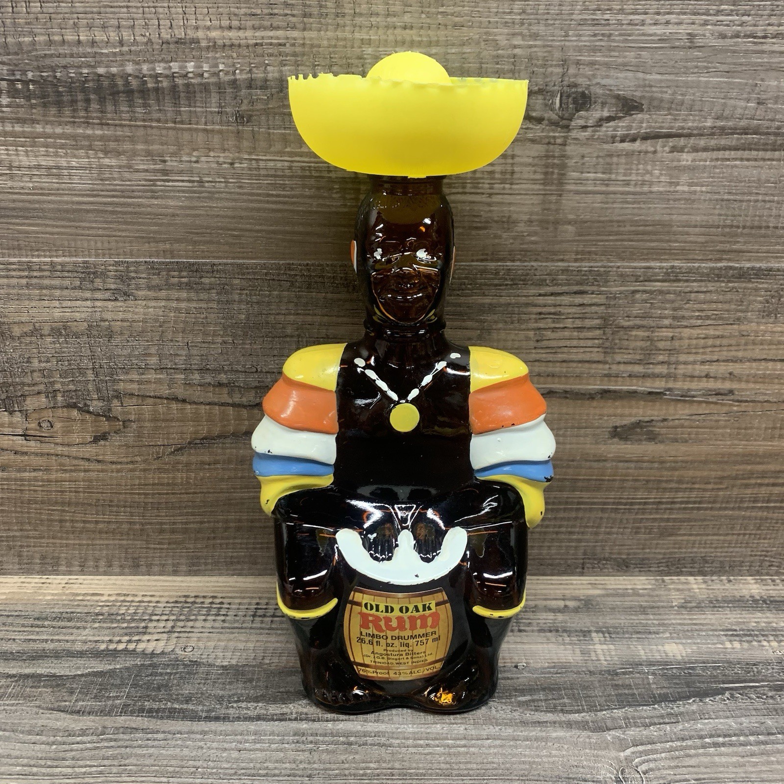 Vintage 70’s Angostura Trinidad Old Oak Limbo Drummer Rum Caribbean Bottle Empty