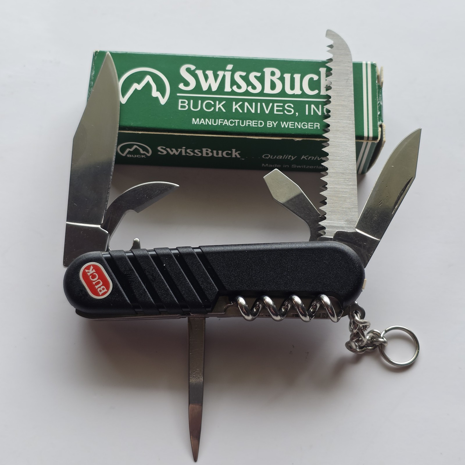 SwissBuck 87537 Trekker Knife Wenger Swiss Army Wood Saw Green Box MIB 1990s