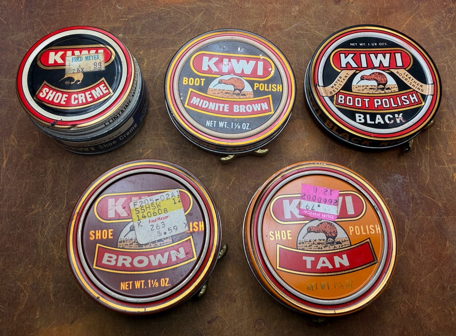 Vintage KIWI Shoe Polish Advertising Tins Lot of 5 Trinket Boxes Circa 70s–80s