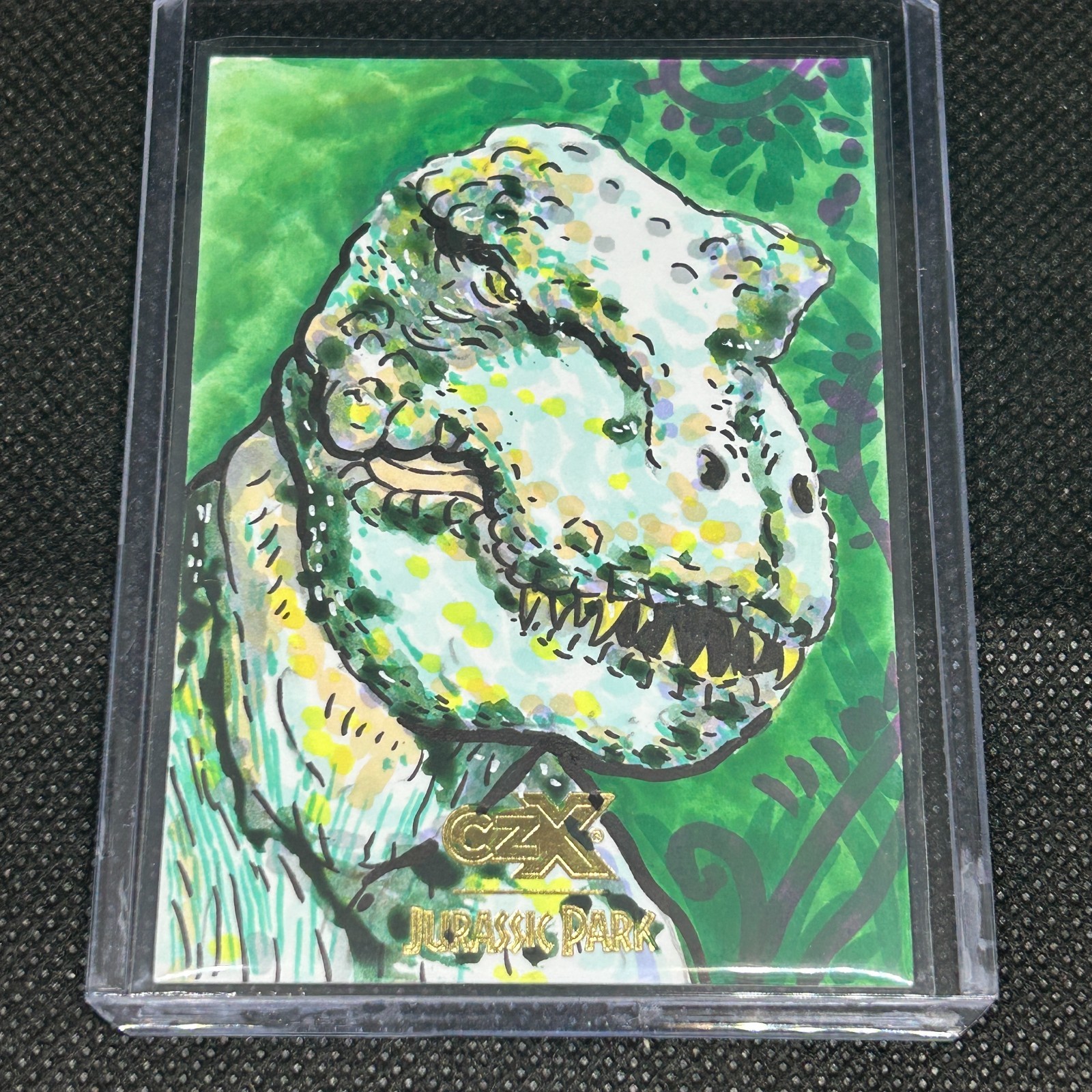 2026 JURASSIC PARK CRYPTOZOIC CZX T-REX GREEN SP 1/1 ARTIST SKETCH SIGNED SURIN