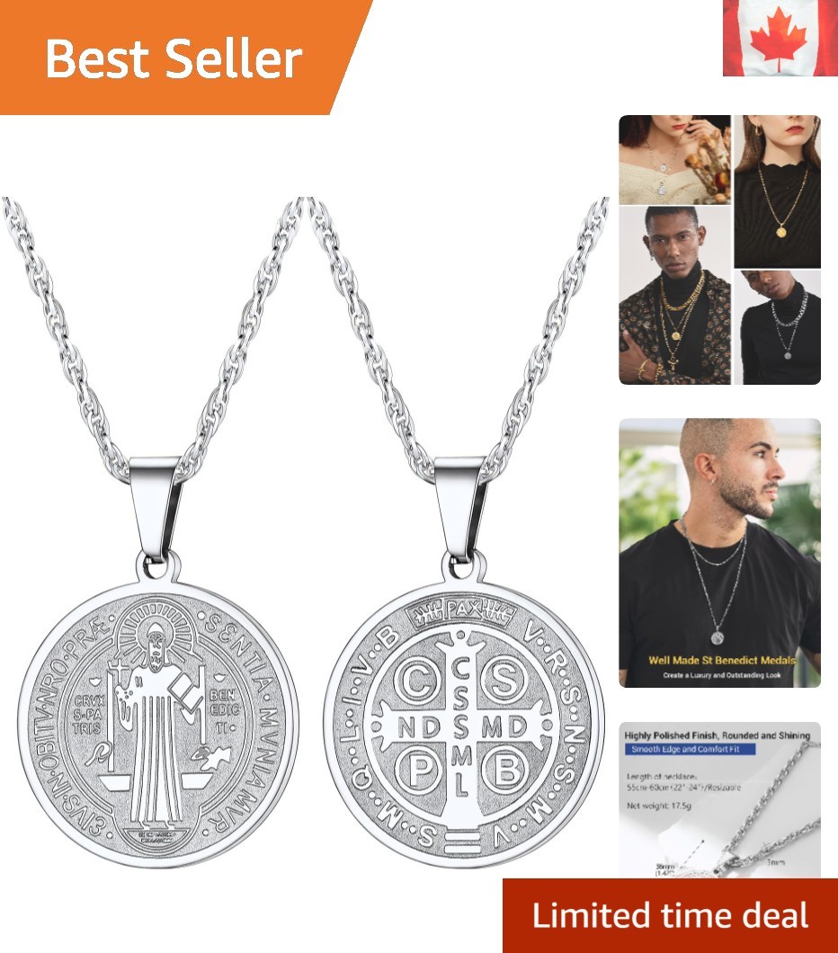 Timeless St. Benedict Medal Necklace in Stainless Steel - 22-24 Inch Adjustable Timeless St. Benedict Medal Necklace in Stainless Steel - 22-24 Inch Adjustable