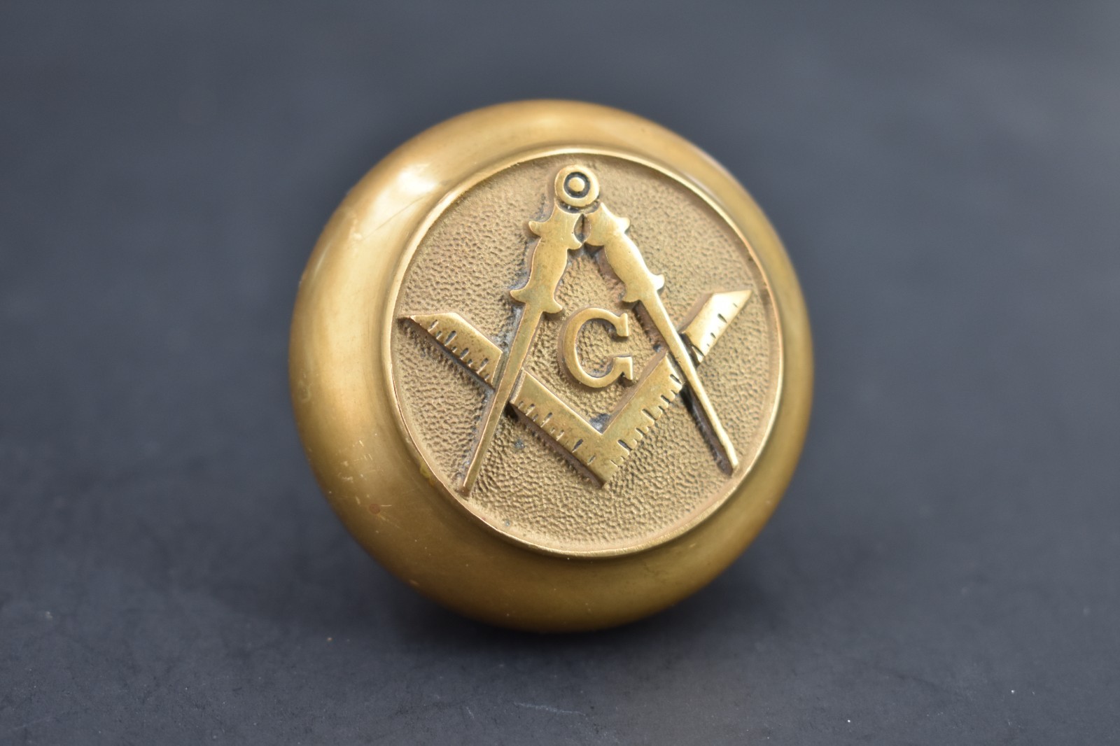 Antique Masonic Cast Brass Doorknob Freemason Square Compass G Temple Lodge