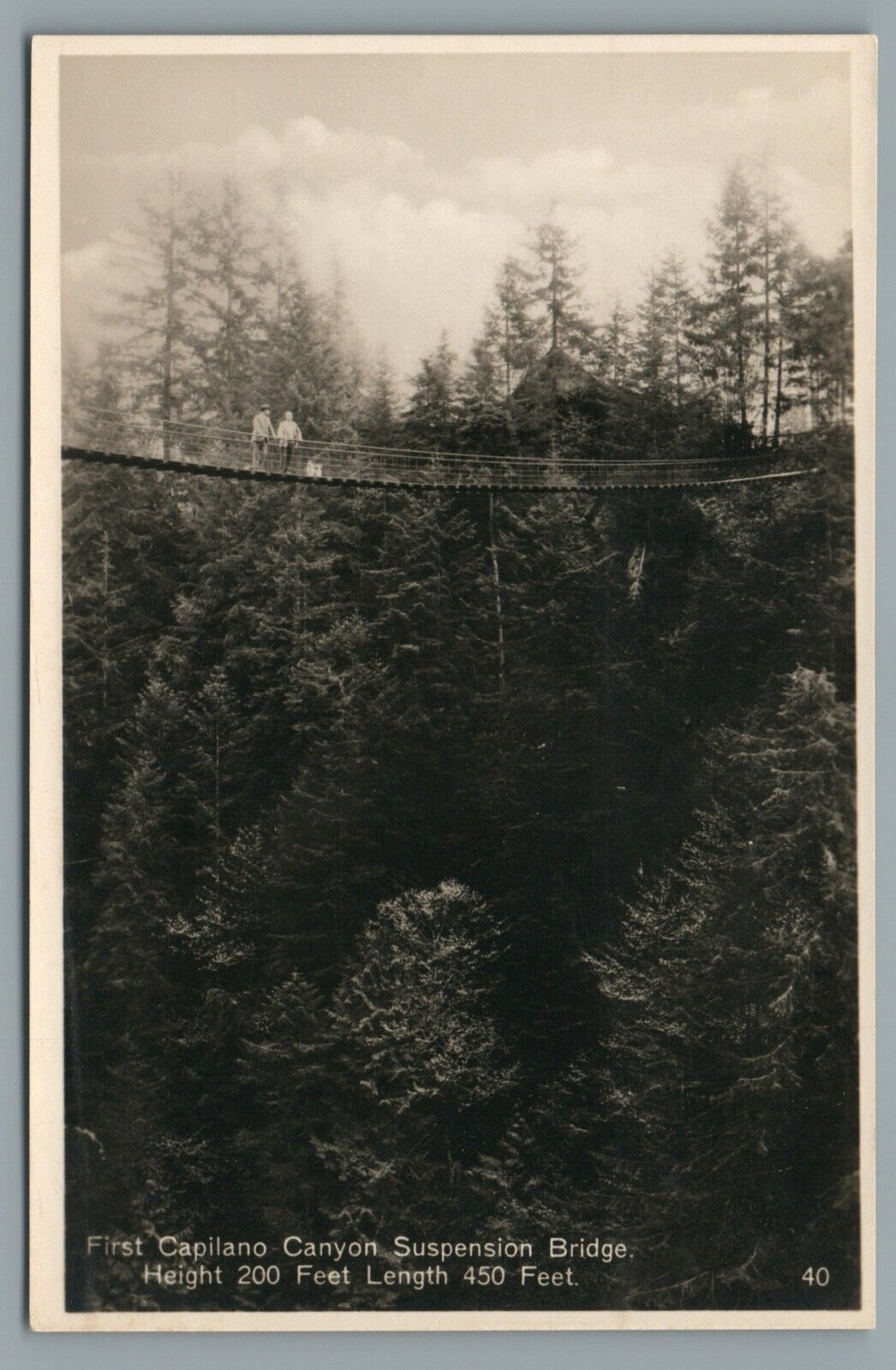 First Capilano Canyon Suspension Bridge Vancouver British Columbia RPPC Postcard