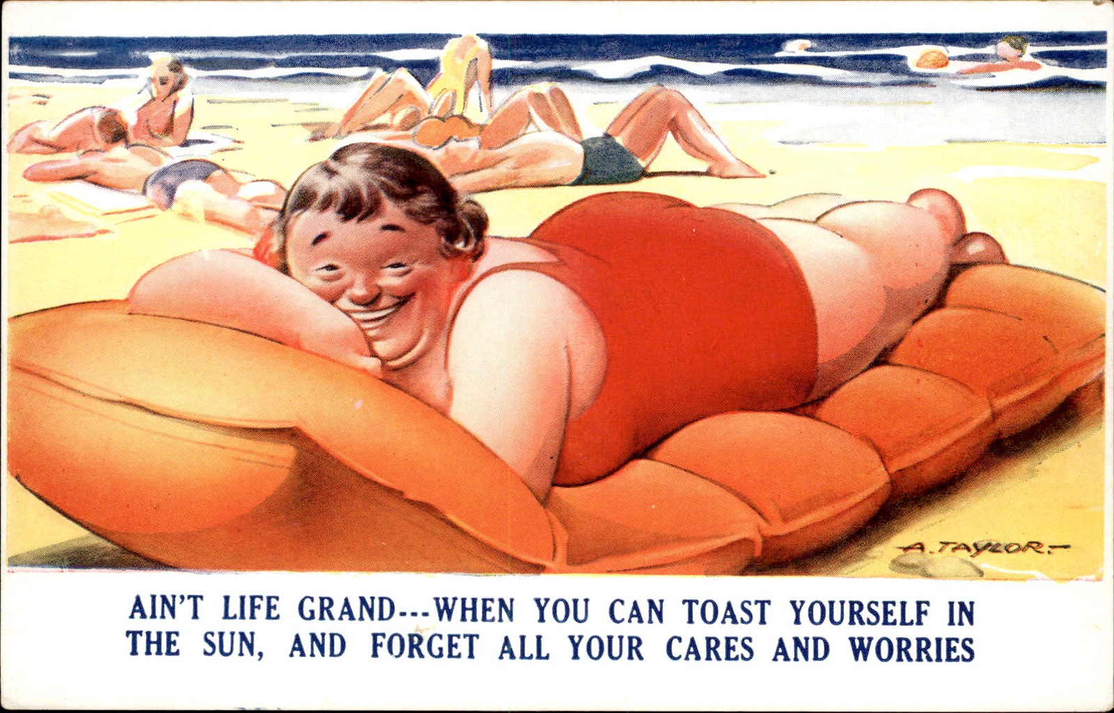 Bathing Beauties Humor Vacation Comic c1920s-30s Vintage Postcard