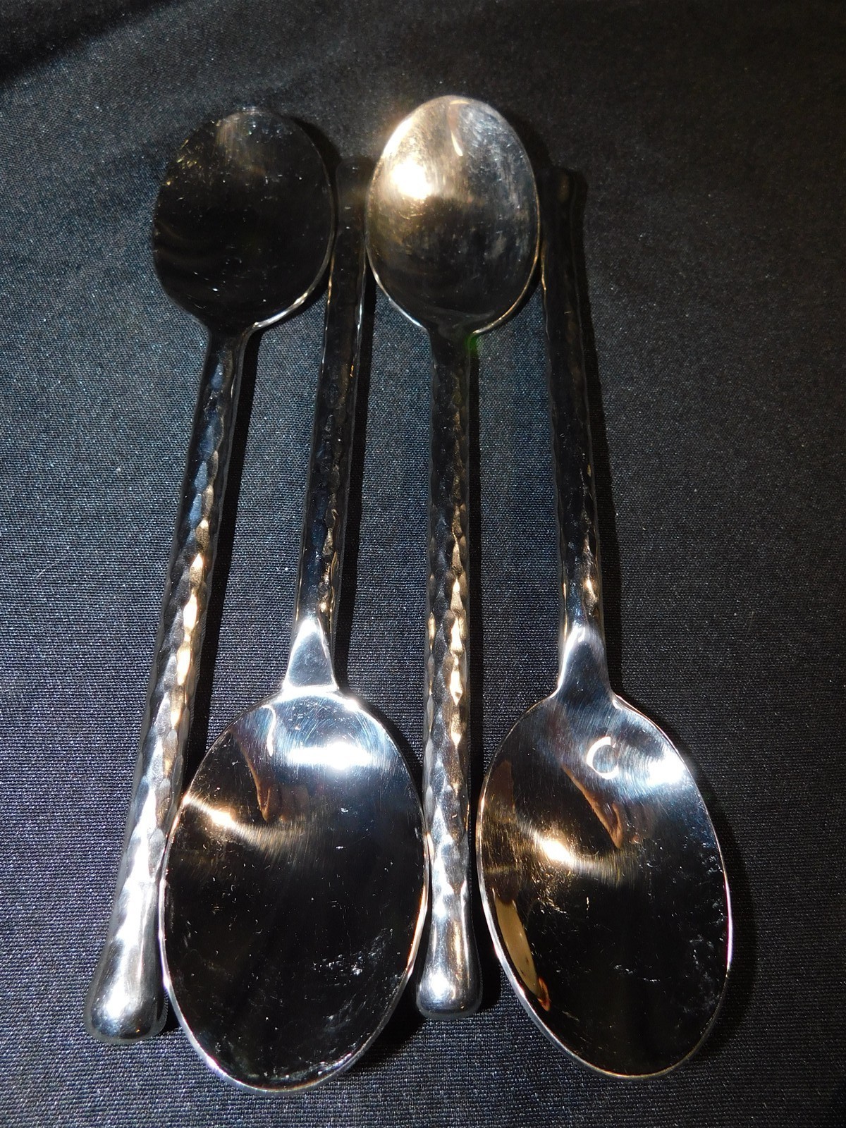 4 Gourmet Settings Silver Hearts Hammered 8 1/8 Inch Oval Soup Spoons