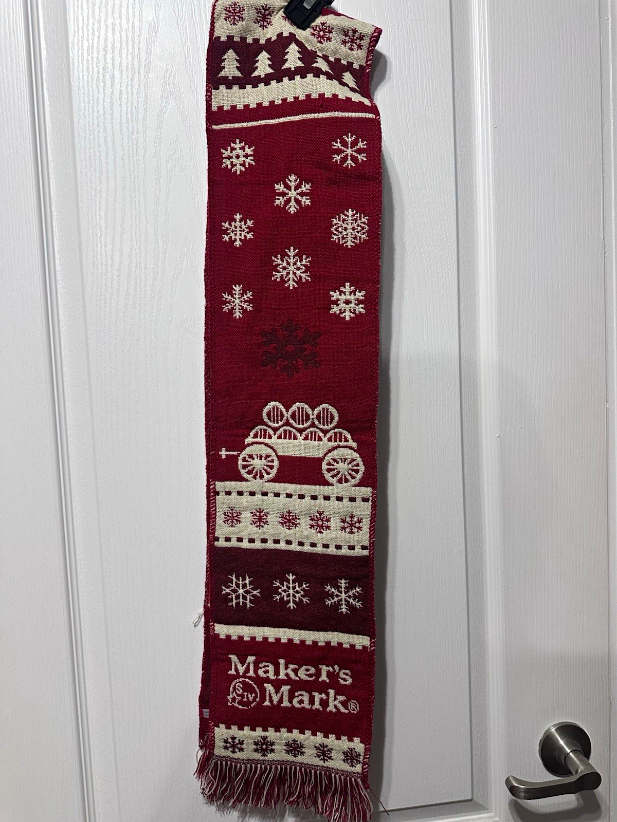 Maker's Mark Red & White Snowflake Fringe Scarf Distillery Advertising