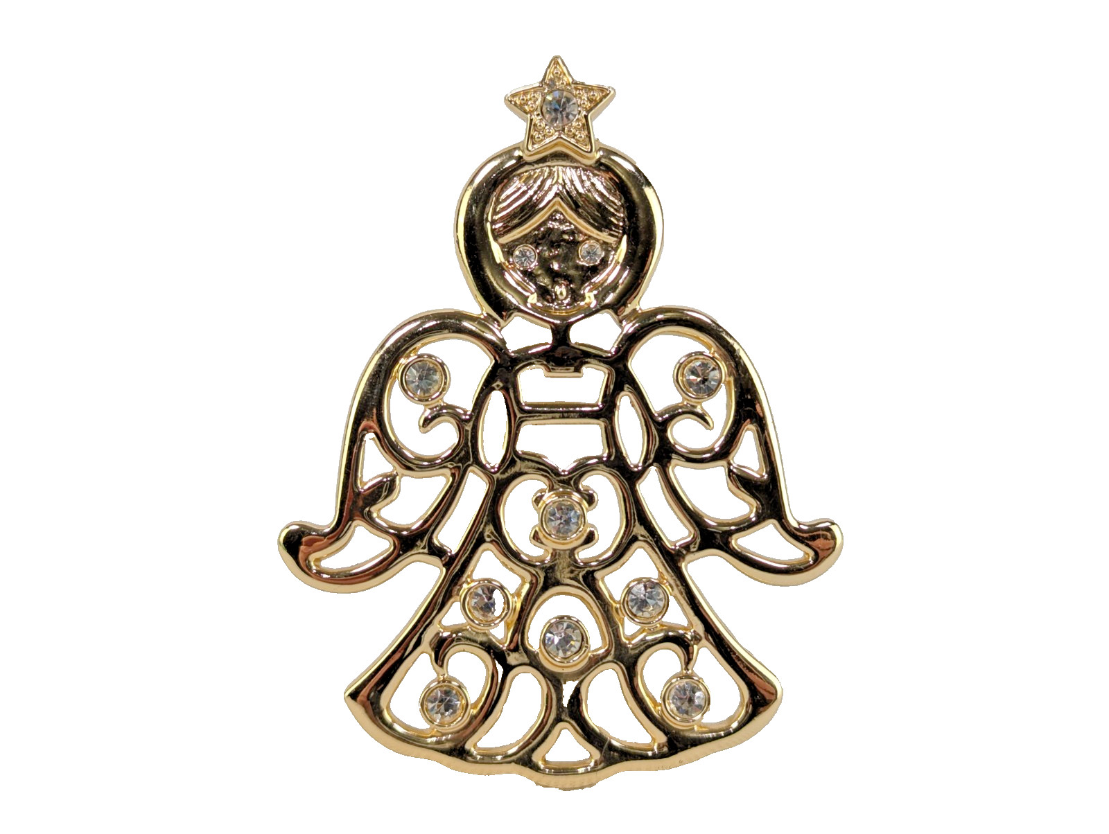 Sarah Coventry 1977 Gabrielle Angel Christmas Ornament Gold Tone Glass Stones