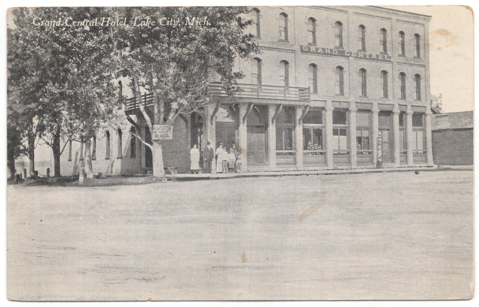 Lake City MI - Grand Central Hotel mailed antique postcard