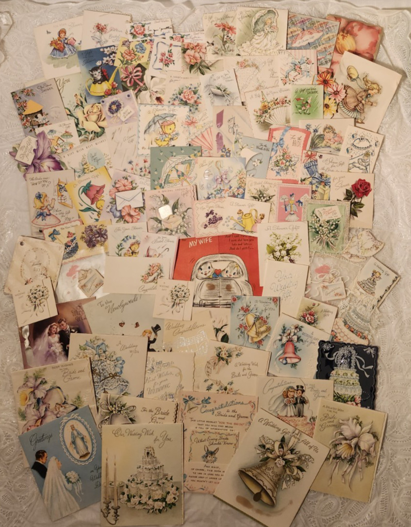 VTG 1940s & 50s Wedding & Wedding Shower Cards - Huge Lot / Scrapbooking