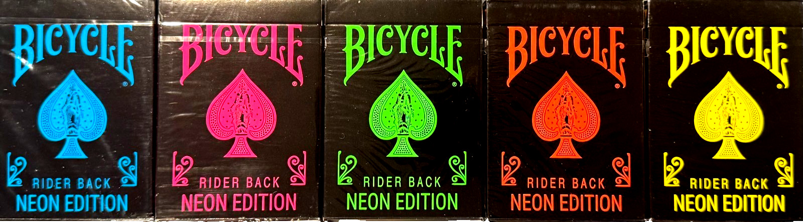 Bicycle Neon Rider Back Playing Cards - Set of 5 (Blue/Green/Yellow/Orange/Pink)
