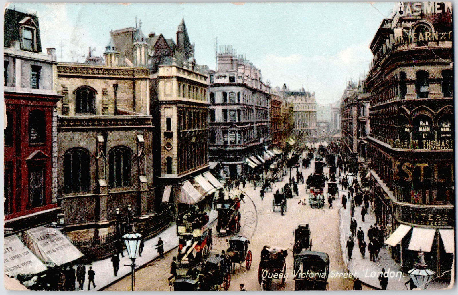 UK England London Queen Victoria Street Horses Carriages Buildings 1910 Postcard