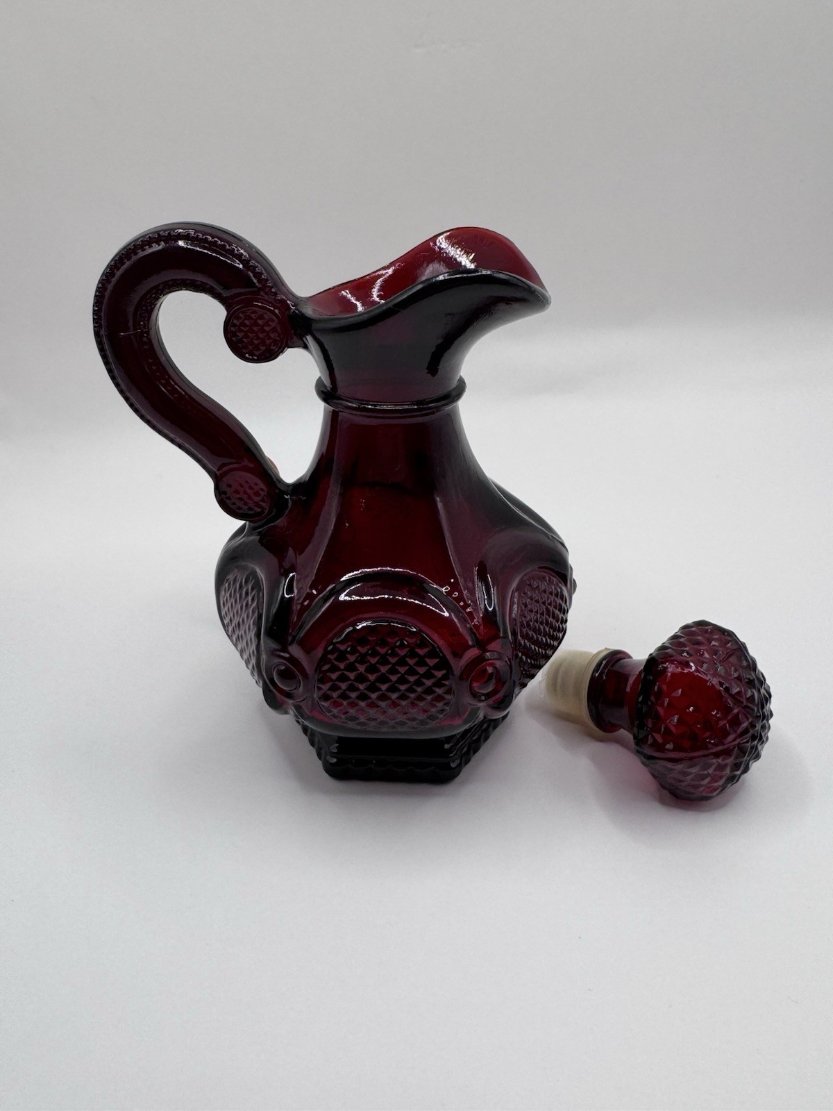 Avon Cape Cod Ruby Red Glass Cruet Bottle Decanter w/ Stopper Vintage-Empty