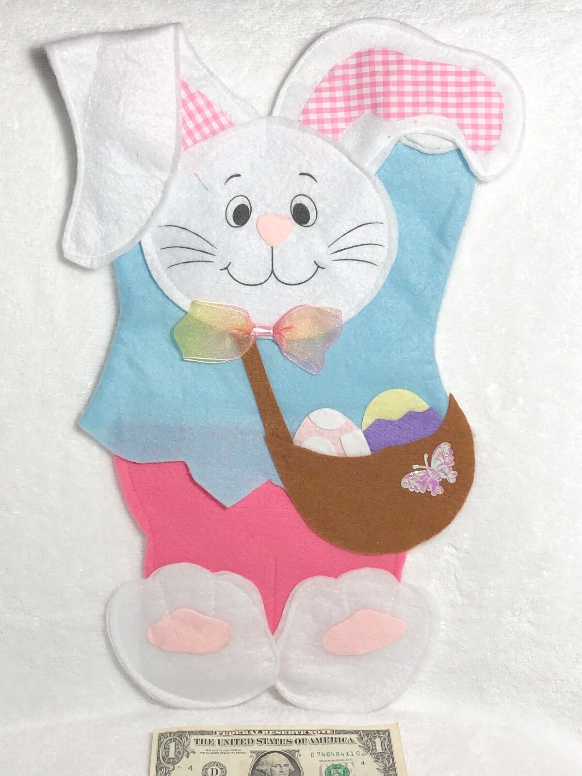 Adorable Hand-Crafted Fabric Easter Bunny Decoration Pastel Blue Pink Brown BOGO